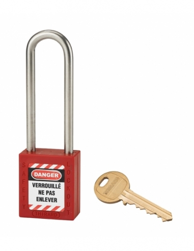 Lucchetto LOTO in ABS 38 mm, arco alto inox H 76 mm Ø 6 mm, rosso, 1 chiave – THIRARD