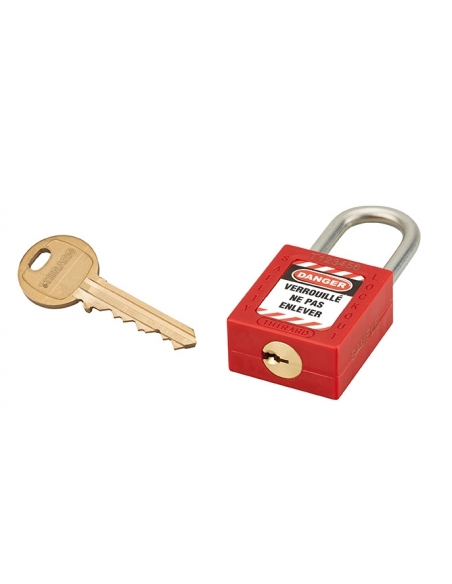 Lucchetto LOTO in ABS 38 mm, arco alto inox H 76 mm Ø 6 mm, rosso, 1 chiave – THIRARD