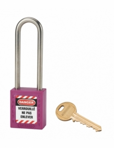 Lucchetto LOTO in ABS 38 mm, arco alto inox H 76 mm Ø 6 mm, viola, 1 chiave – THIRARD