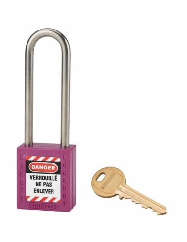 Lucchetto LOTO in ABS 38 mm, arco alto inox H 76 mm Ø 6 mm, viola, 1 chiave – THIRARD