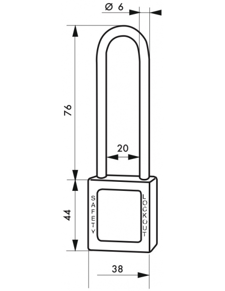 Lucchetto LOTO in ABS 38 mm, arco alto inox H 76 mm Ø 6 mm, bianco, 1 chiave – THIRARD