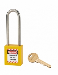 Lucchetto LOTO in ABS 38 mm, arco alto inox H 76 mm Ø 6 mm, giallo, 1 chiave – THIRARD