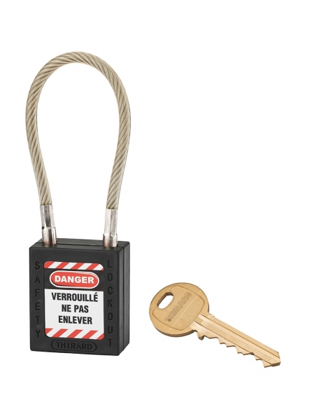 Lucchetto LOTO in ABS 38 mm, arco in nylon L 150 mm Ø 6 mm, nero, 1 chiave – THIRARD