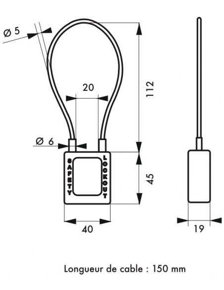 Lucchetto LOTO in ABS 38 mm, arco in nylon L 150 mm Ø 6 mm, nero, 1 chiave – THIRARD
