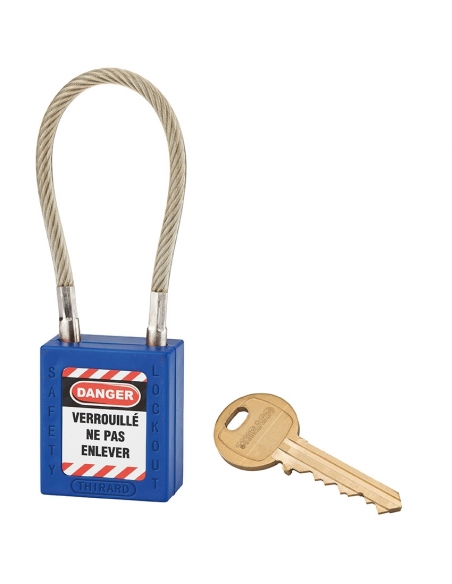 Lucchetto LOTO in ABS 38 mm, arco in nylon L 150 mm Ø 6 mm, blu, 1 chiave – THIRARD