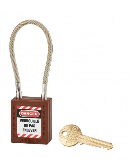 Lucchetto LOTO in ABS 38 mm, arco in nylon L 150 mm Ø 6 mm, marrone, 1 chiave – THIRARD