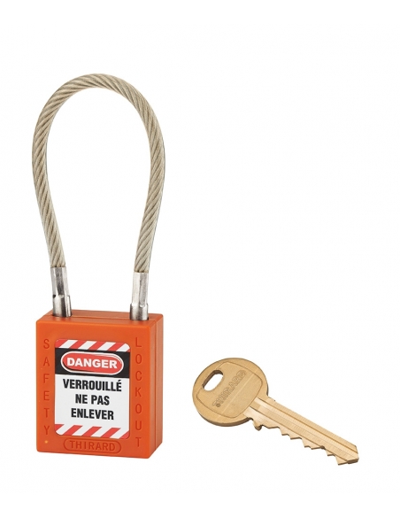Lucchetto LOTO in ABS 38 mm, arco in nylon L 150 mm Ø 6 mm, arancione, 1 chiave – THIRARD