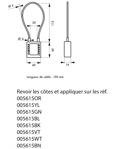 Lucchetto LOTO in ABS 38 mm, arco in nylon L 150 mm Ø 6 mm, rosso, 1 chiave – THIRARD
