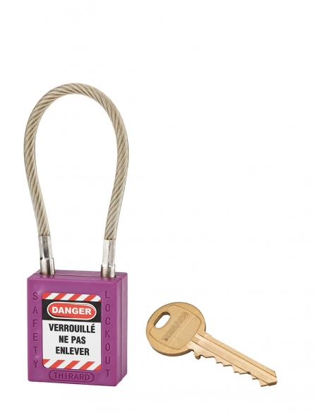Lucchetto LOTO in ABS 38 mm, arco in nylon L 150 mm Ø 6 mm, viola, 1 chiave – THIRARD