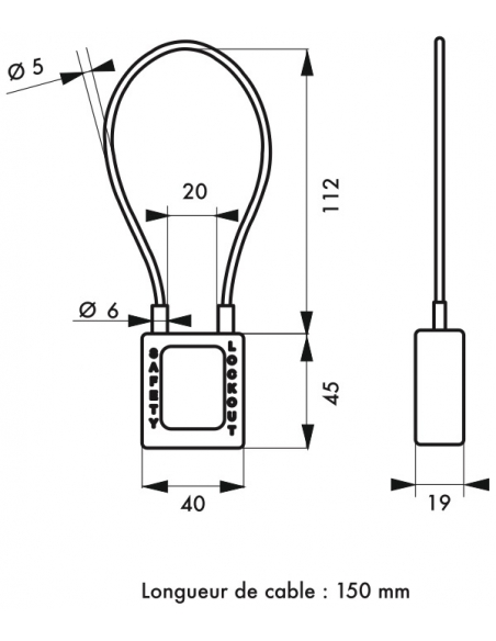 Lucchetto LOTO in ABS 38 mm, arco in nylon L 150 mm Ø 6 mm, viola, 1 chiave – THIRARD