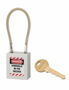 Lucchetto LOTO in ABS 38 mm, arco in nylon L 150 mm Ø 6 mm, bianco, 1 chiave – THIRARD