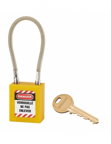 Lucchetto LOTO in ABS 38 mm, arco in nylon L 150 mm Ø 6 mm, giallo, 1 chiave – THIRARD