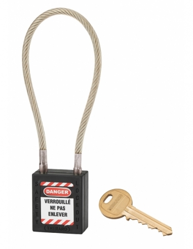 Lucchetto LOTO in ABS 38 mm, arco in nylon L 240 mm Ø 6 mm, nero, 1 chiave – THIRARD