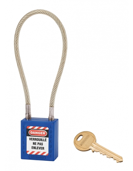 Lucchetto LOTO in ABS 38 mm, arco in nylon L 240 mm Ø 6 mm, blu, 1 chiave – THIRARD