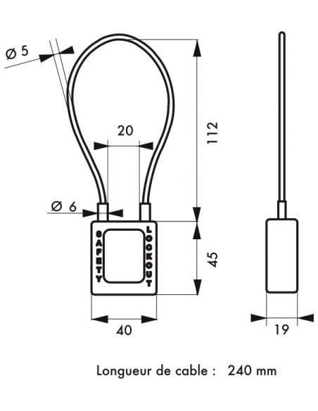 Lucchetto LOTO in ABS 38 mm, arco in nylon L 240 mm Ø 6 mm, blu, 1 chiave – THIRARD