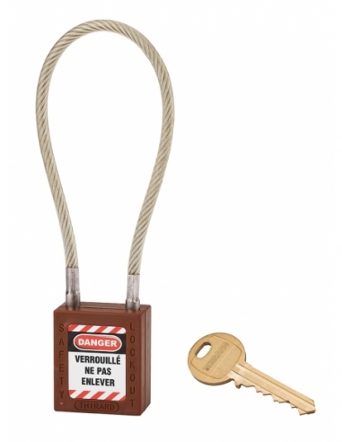 Lucchetto LOTO in ABS 38 mm, arco in nylon L 240 mm Ø 6 mm, marrone, 1 chiave – THIRARD