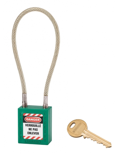 Lucchetto LOTO in ABS 38 mm, arco in nylon L 240 mm Ø 6 mm, verde, 1 chiave – THIRARD