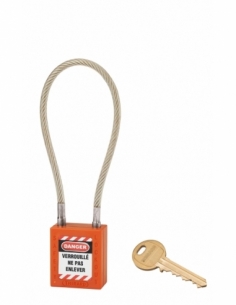 Lucchetto LOTO in ABS 38 mm, arco in nylon L 240 mm Ø 6 mm, arancione, 1 chiave – THIRARD
