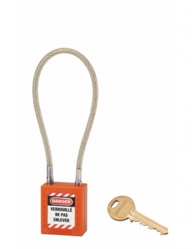 Lucchetto LOTO in ABS 38 mm, arco in nylon L 240 mm Ø 6 mm, arancione, 1 chiave – THIRARD