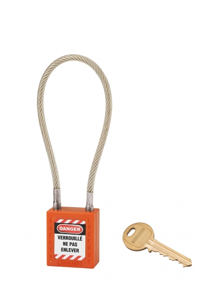 Lucchetto LOTO in ABS 38 mm, arco in nylon L 240 mm Ø 6 mm, arancione, 1 chiave – THIRARD