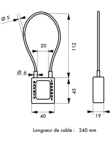 Lucchetto LOTO in ABS 38 mm, arco in nylon L 240 mm Ø 6 mm, arancione, 1 chiave – THIRARD