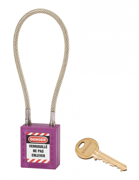 Lucchetto LOTO in ABS 38 mm, arco in nylon L 240 mm Ø 6 mm, viola, 1 chiave – THIRARD