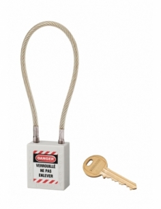 Lucchetto LOTO in ABS 38 mm, arco in nylon L 240 mm Ø 6 mm, bianco, 1 chiave – THIRARD