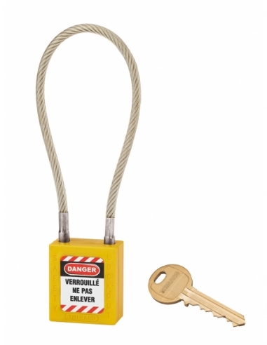 Lucchetto LOTO in ABS 38 mm, arco in nylon L 240 mm Ø 6 mm, giallo, 1 chiave – THIRARD