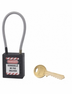 Lucchetto LOTO in ABS 38 mm, arco in nylon L 150 mm Ø 4,76 mm, nero, 1 chiave – THIRARD