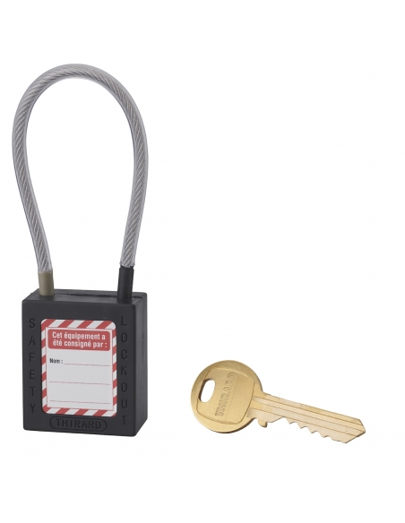 Lucchetto LOTO in ABS 38 mm, arco in nylon L 150 mm Ø 4,76 mm, nero, 1 chiave – THIRARD