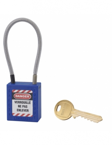 Lucchetto LOTO in ABS 38 mm, arco in nylon L 150 mm Ø 4,76 mm, blu, 1 chiave – THIRARD