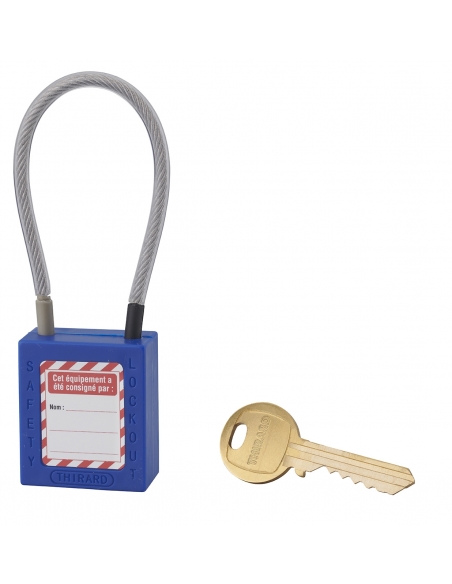 Lucchetto LOTO in ABS 38 mm, arco in nylon L 150 mm Ø 4,76 mm, blu, 1 chiave – THIRARD