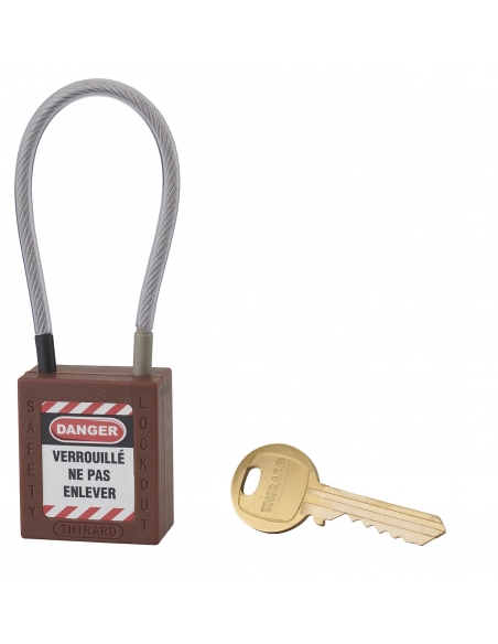 Lucchetto LOTO in ABS 38 mm, arco in nylon L 150 mm Ø 4,76 mm, marrone, 1 chiave – THIRARD