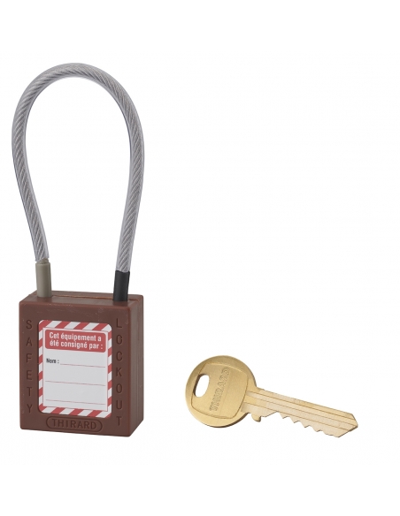Lucchetto LOTO in ABS 38 mm, arco in nylon L 150 mm Ø 4,76 mm, marrone, 1 chiave – THIRARD
