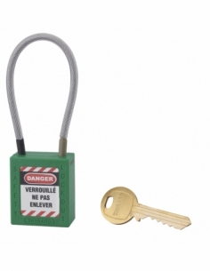 Lucchetto LOTO in ABS 38 mm, arco in nylon L 150 mm Ø 4,76 mm, verde, 1 chiave – THIRARD
