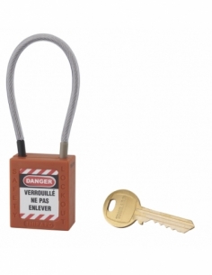 Lucchetto LOTO in ABS 38 mm, arco in nylon L 150 mm Ø 4,76 mm, arancione, 1 chiave – THIRARD