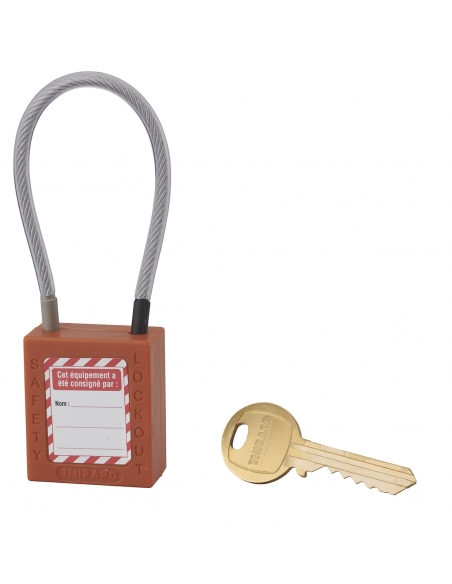 Lucchetto LOTO in ABS 38 mm, arco in nylon L 150 mm Ø 4,76 mm, arancione, 1 chiave – THIRARD