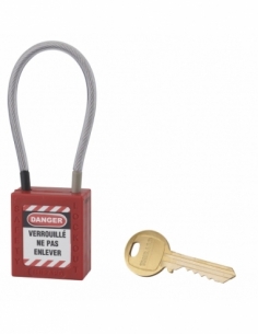 Lucchetto LOTO in ABS 38 mm, arco in nylon L 150 mm Ø 4,76 mm, rosso, 1 chiave – THIRARD