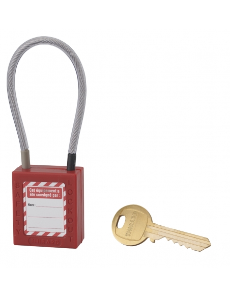 Lucchetto LOTO in ABS 38 mm, arco in nylon L 150 mm Ø 4,76 mm, rosso, 1 chiave – THIRARD