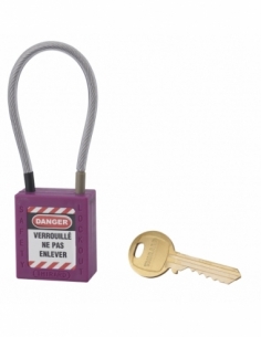 Lucchetto LOTO in ABS 38 mm, arco in nylon L 150 mm Ø 4,76 mm, viola, 1 chiave – THIRARD