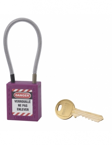 Lucchetto LOTO in ABS 38 mm, arco in nylon L 150 mm Ø 4,76 mm, viola, 1 chiave – THIRARD