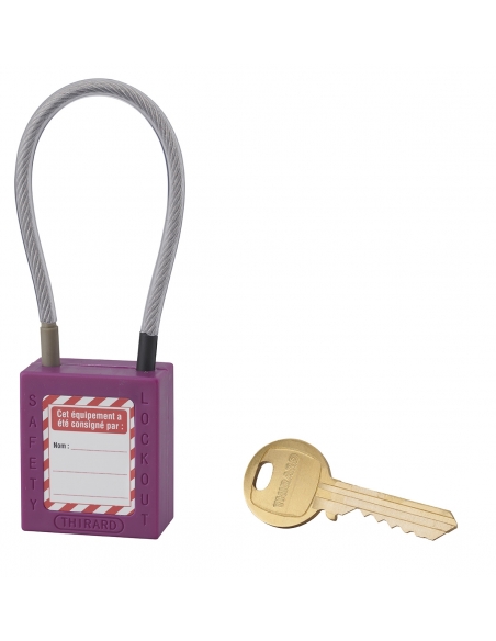 Lucchetto LOTO in ABS 38 mm, arco in nylon L 150 mm Ø 4,76 mm, viola, 1 chiave – THIRARD