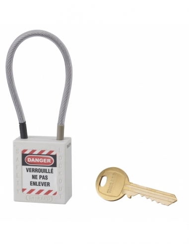 Lucchetto LOTO in ABS 38 mm, arco in nylon L 150 mm Ø 4,76 mm, bianco, 1 chiave – THIRARD