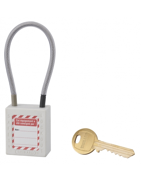 Lucchetto LOTO in ABS 38 mm, arco in nylon L 150 mm Ø 4,76 mm, bianco, 1 chiave – THIRARD