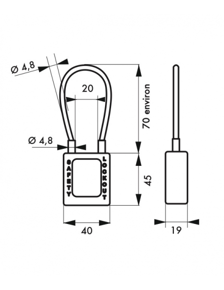 Lucchetto LOTO in ABS 38 mm, arco in nylon L 150 mm Ø 4,76 mm, bianco, 1 chiave – THIRARD