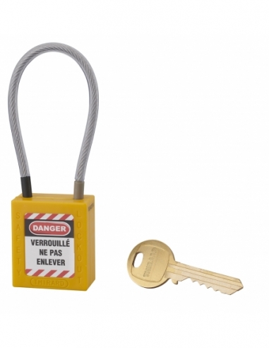 Lucchetto LOTO in ABS 38 mm, arco in nylon L 150 mm Ø 4,76 mm, giallo, 1 chiave – THIRARD