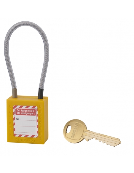 Lucchetto LOTO in ABS 38 mm, arco in nylon L 150 mm Ø 4,76 mm, giallo, 1 chiave – THIRARD