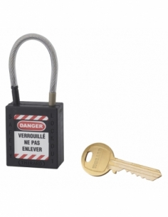 Lucchetto LOTO in ABS 38 mm, arco in nylon L 90 mm Ø 4,76 mm, nero, 1 chiave – THIRARD