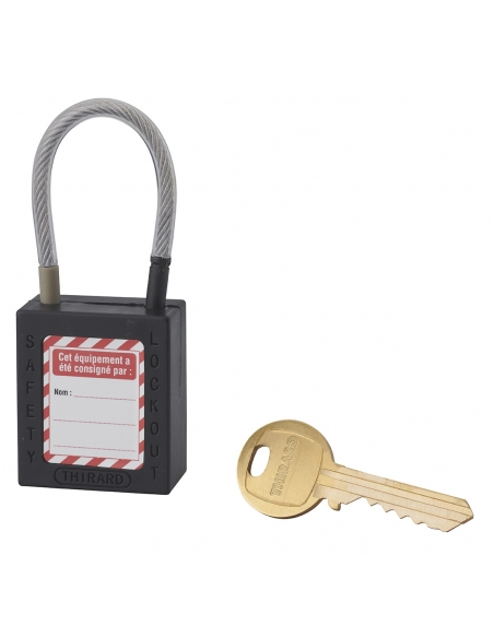 Lucchetto LOTO in ABS 38 mm, arco in nylon L 90 mm Ø 4,76 mm, nero, 1 chiave – THIRARD
