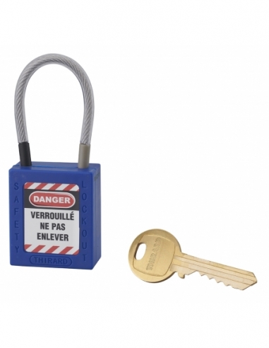 Lucchetto LOTO in ABS 38 mm, arco in nylon L 90 mm Ø 4,76 mm, blu, 1 chiave – THIRARD